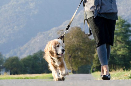Woman walking with her dog
