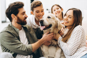 dog with family